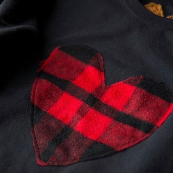 COPIOUS Fashion Buffalo Plaid Lumberjack Heart Sweatshirt Black Size Large NWT - Picture 3 of 4